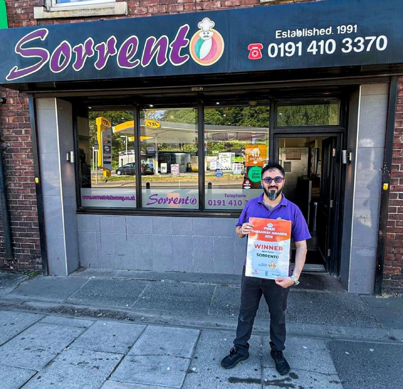 Sorrento Pizza in Mealzo Takeaway Awards 2025 winner certificates for Best Pizza